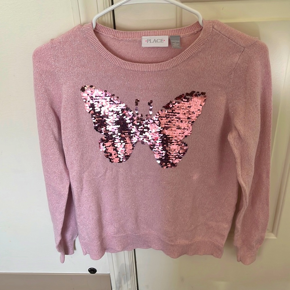 Pink sparkly sequins butterfly sweater